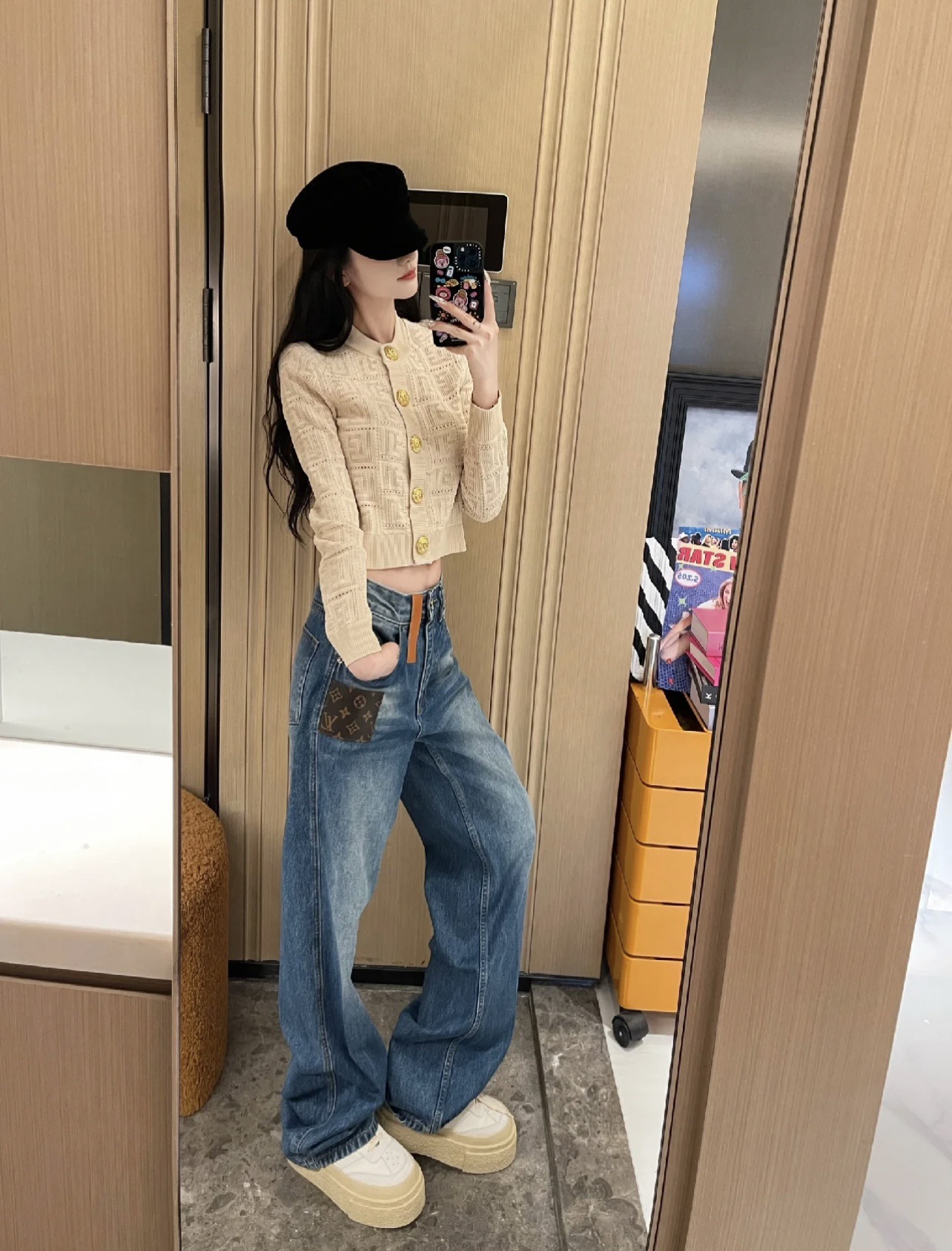 LV 一比一牛仔寬褲 拼接設計 時尚休閒風｜歐美奢侈品精品推薦