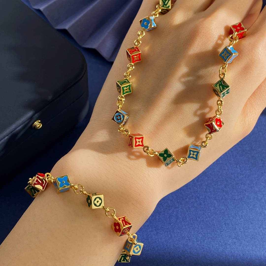 LV高仿男女款項鍊手鍊套組彩色Monogram精品款｜歐美奢侈品精品推薦