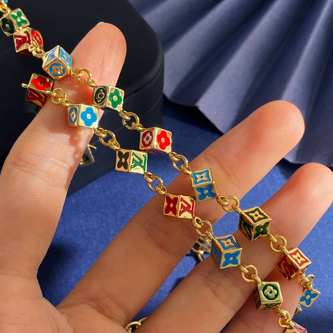 LV高仿男女款項鍊手鍊套組彩色Monogram精品款｜歐美奢侈品精品推薦