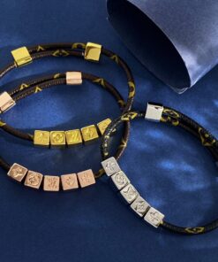 LV高仿Monogram皮繩方塊手環金色經典百搭飾品