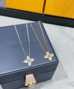 LV高仿女士項鍊鑽飾花形吊墜雙色精品款