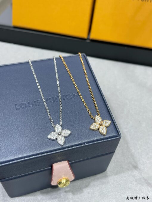 LV高仿女士項鍊鑽飾花形吊墜雙色精品款