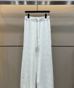 LV高仿女士白色提花寬腿長褲 經典Monogram休閒褲