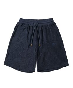 LV 原單男士休閒短褲 深藍格紋鬆緊腰設計 夏季舒適單品