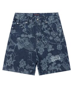 LV 高仿男士牛仔短褲 花卉印花百搭款 夏日休閒時尚推薦