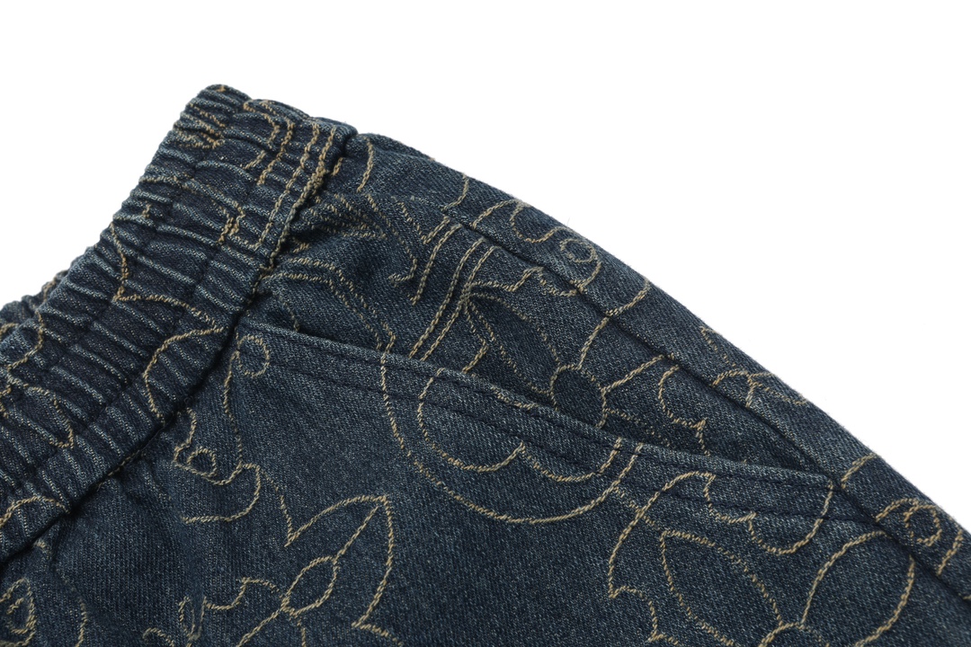 LV A貨男士牛仔短褲 深色Monogram刺繡 白色抽繩休閒設計｜歐美奢侈品精品推薦
