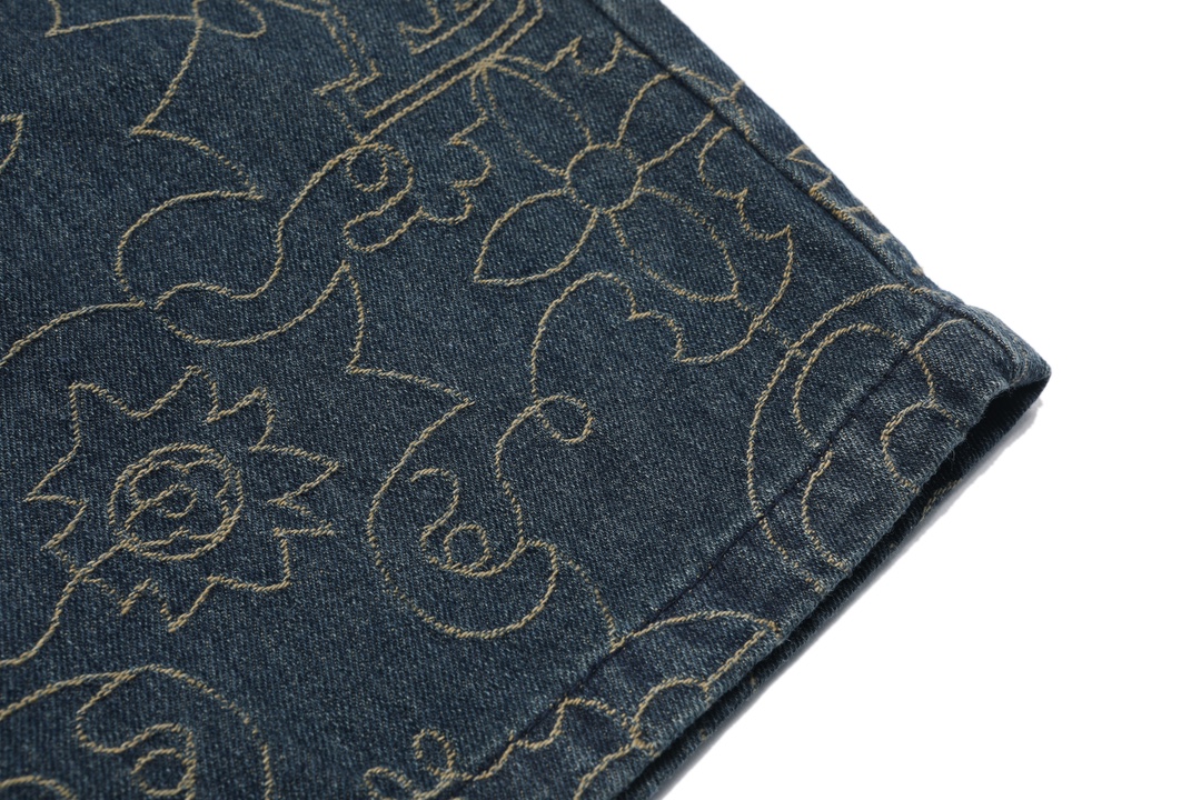 LV A貨男士牛仔短褲 深色Monogram刺繡 白色抽繩休閒設計｜歐美奢侈品精品推薦