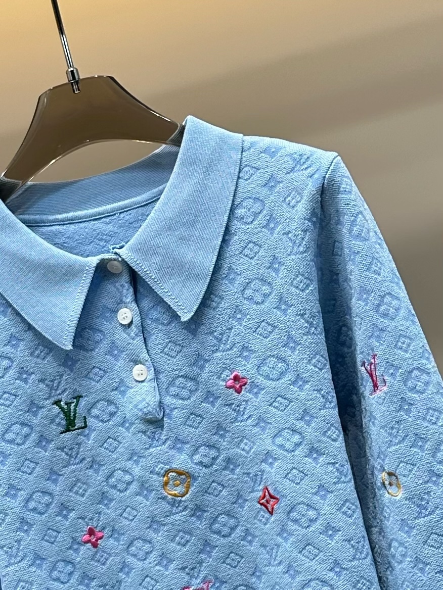 LV高仿粉色翻領刺繡Logo針織衫外套甜美百搭｜歐美奢侈品精品推薦