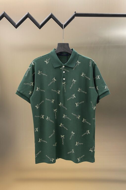 LV高仿男士深綠色POLO衫 夏季短袖潮流印花上衣