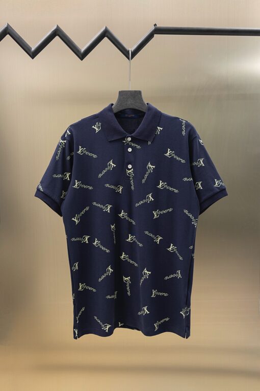 LV高仿男士深藍色POLO衫 夏季短袖經典Logo印花上衣