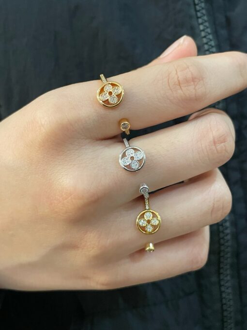 LVA貨女士金色圓形滿鑽花形開口戒指精緻典雅百搭款