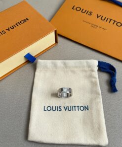 LV Monogram寬版戒指 銀色高仿時尚情侶款