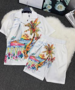 LV一比一男女款度假風短袖短褲套裝夏日印花設計