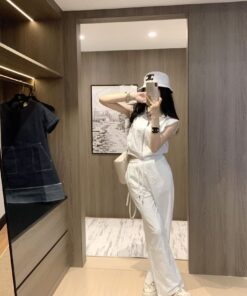 LV一比一女士白色休閒套裝夏季背心抽繩長褲時尚款