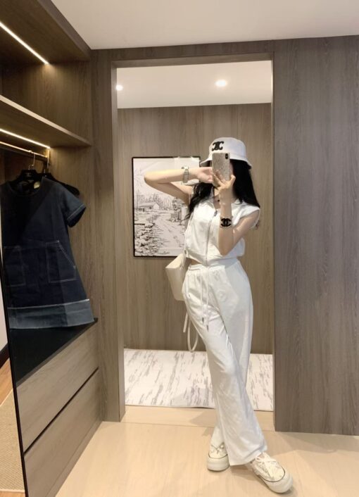 LV一比一女士白色休閒套裝夏季背心抽繩長褲時尚款