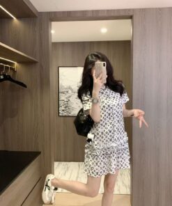 LV 高仿女士套裝白色短袖襯衫短裙Monogram印花兩件套