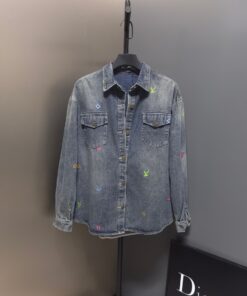 LV 原單男士牛仔長袖襯衫 彩色Monogram刺繡 點綴時尚休閒款