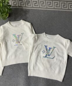 LV 精品仿製 女士短袖針織上衣 銀光字母徽標 時尚百搭