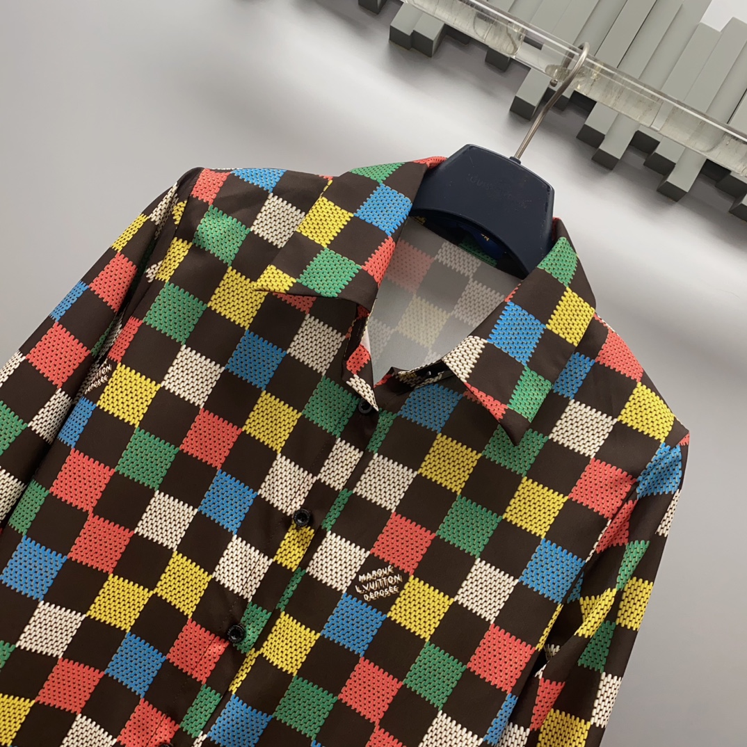LV 一比一男士長袖襯衫彩色棋盤格時尚潮流款｜歐美奢侈品精品推薦