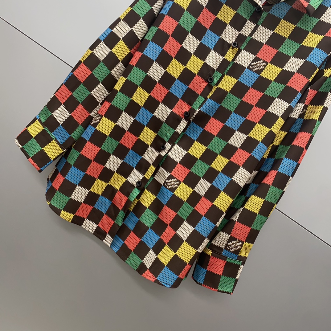 LV 一比一男士長袖襯衫彩色棋盤格時尚潮流款｜歐美奢侈品精品推薦