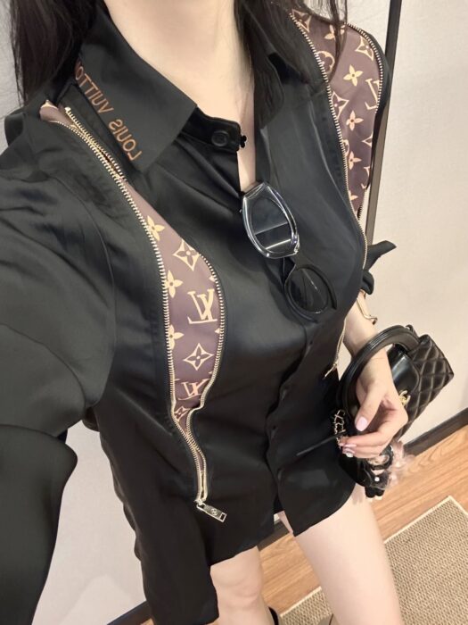 LV 一比一男士襯衫黑色絲質拼接Monogram拉鏈設計款｜歐美奢侈品精品推薦