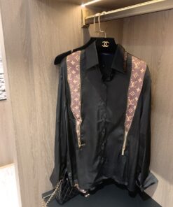 LV 一比一男士襯衫黑色絲質拼接Monogram拉鏈設計款