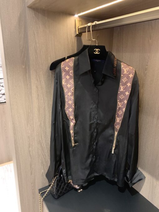 LV 一比一男士襯衫黑色絲質拼接Monogram拉鏈設計款