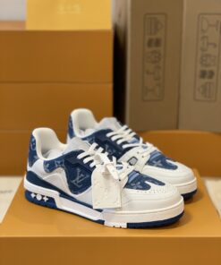 LV 原單藍白拼接牛仔運動鞋 復古元素注入潮流感