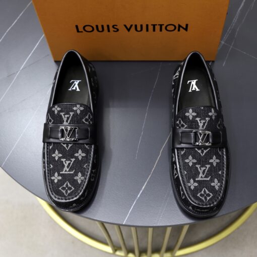 Louis Vuitton 一比一深藍老花樂福鞋 LV金屬飾搭配丹寧布面