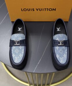 LV高仿丹寧拼接樂福鞋淺藍Monogram精品造型鞋