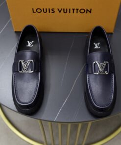 LV高仿深藍皮革樂福鞋大Logo飾釦俐落造型男鞋