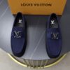 LV A貨深藍麂皮樂福鞋清新造型大Logo金屬點綴設計｜歐美奢侈品精品推薦