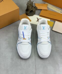 LV A貨白色緹花LOGO運動鞋 男士復古風百搭低筒款