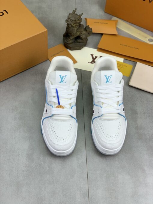 LV A貨白色緹花LOGO運動鞋 男士復古風百搭低筒款