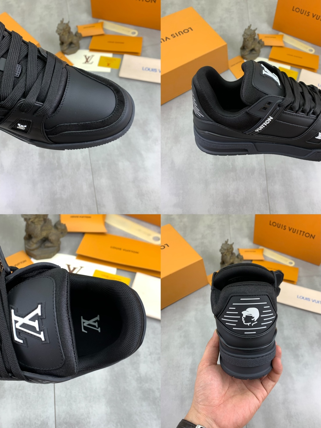 LV高仿男士黑色全皮運動鞋 硬挺造型品牌Logo款｜歐美奢侈品精品推薦