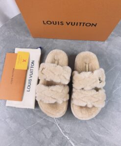 LV高仿毛毛拖鞋女款雙帶交織設計溫暖質感