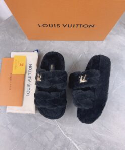 LV一比一毛毛拖鞋黑色女款時尚舒適耐穿