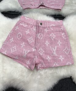 LV一比一女士粉色Monogram針織短褲甜美百搭款