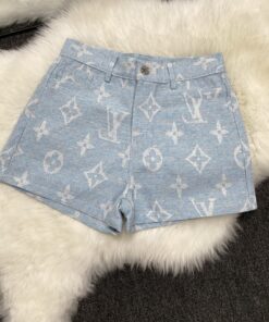 LV高仿女士淺藍色Monogram針織短褲清新百搭款