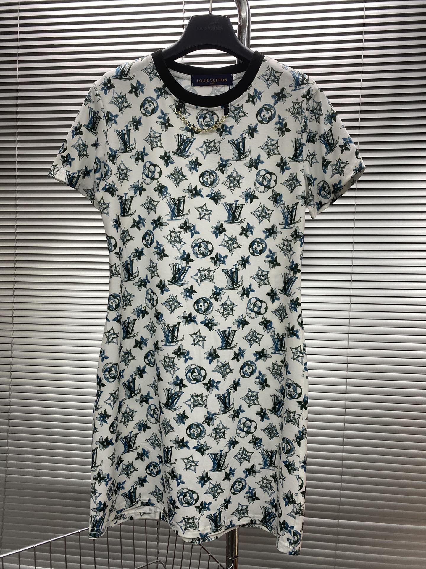 LV高仿女士Monogram滿版短袖連身裙清新休閒款｜歐美奢侈品精品推薦