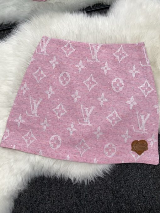 LV A貨女士粉色Monogram針織短裙皮標點綴甜美款