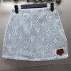 LV高仿女士淺藍色Monogram針織短裙皮標點綴優雅款｜歐美奢侈品精品推薦
