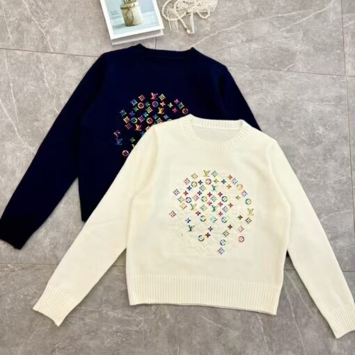 LV一比一女士彩色Monogram圓形刺繡針織毛衣清新百搭款