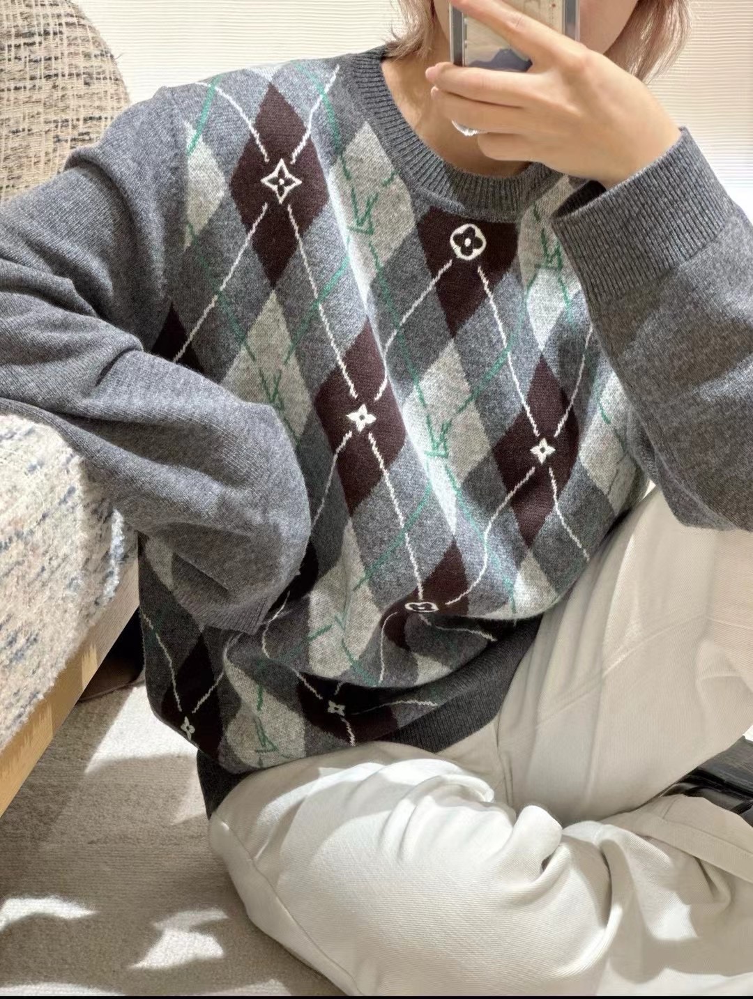 LV原單女士針織長袖毛衣菱格紋休閒百搭款｜歐美奢侈品精品推薦