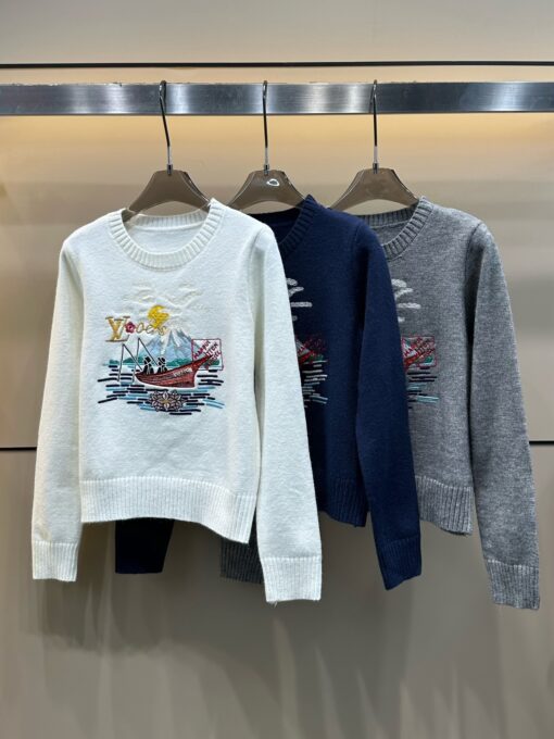LV A貨女士針織毛衣海景刺繡休閒設計款
