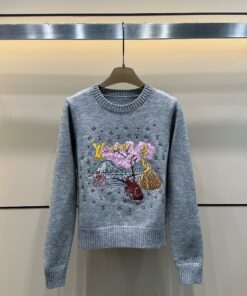 LV A貨女士灰色毛衣刺繡圖案休閒百搭款