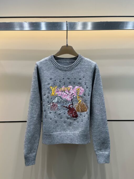 LV A貨女士灰色毛衣刺繡圖案休閒百搭款
