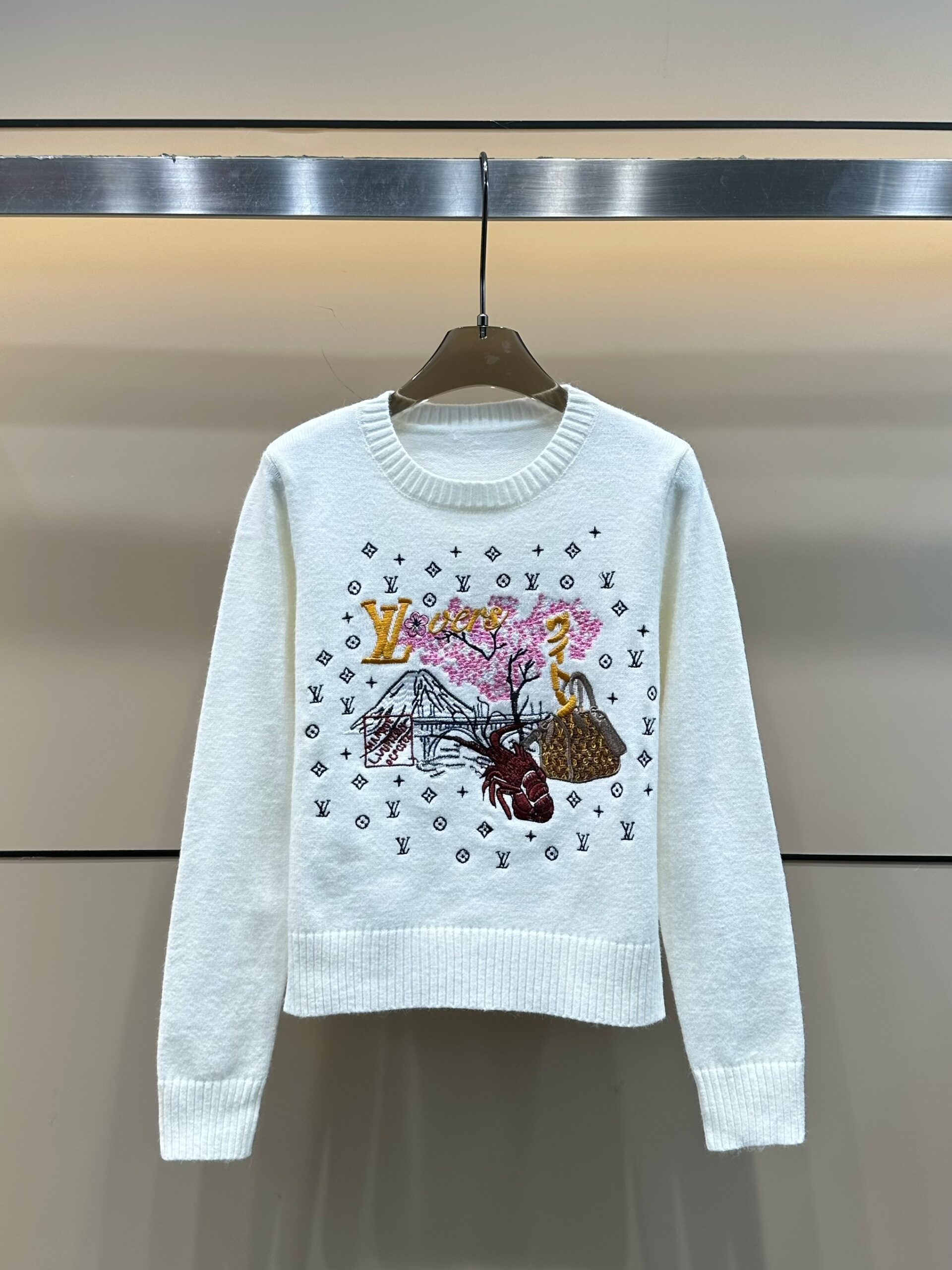 LV A貨女士灰色毛衣刺繡圖案休閒百搭款｜歐美奢侈品精品推薦
