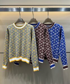 LV 一比一 女士針織毛衣 經典老花圖案 藍色圓領款