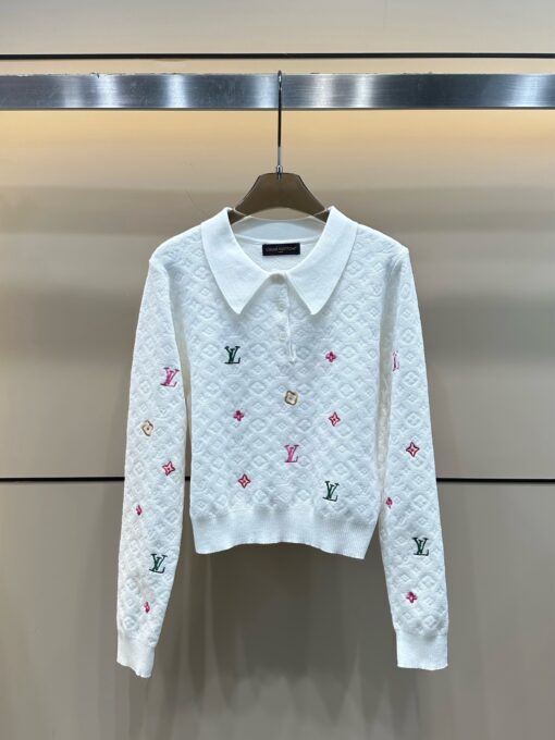 LV 高仿女士針織上衣白色彩色Logo刺繡設計百搭款